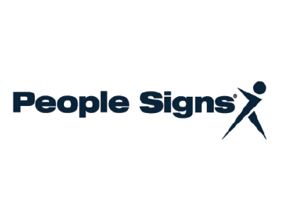 A logo for people signs with a person standing in the middle.
