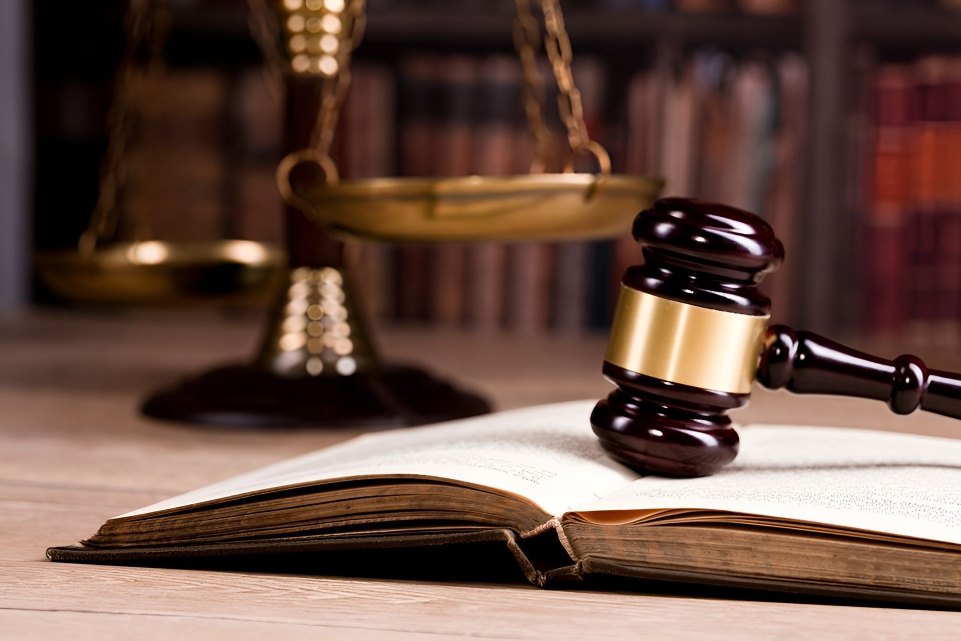 Criminal lawyer Townsville courtroom gavel resting on open law book.