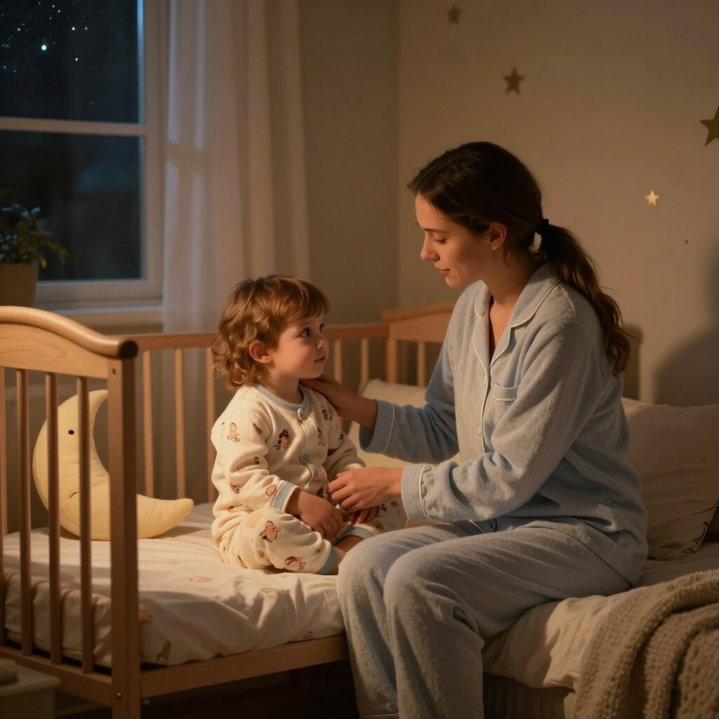 mama acompañando a bebe por la noche