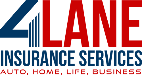 A logo for 4 lane insurance services auto home life business