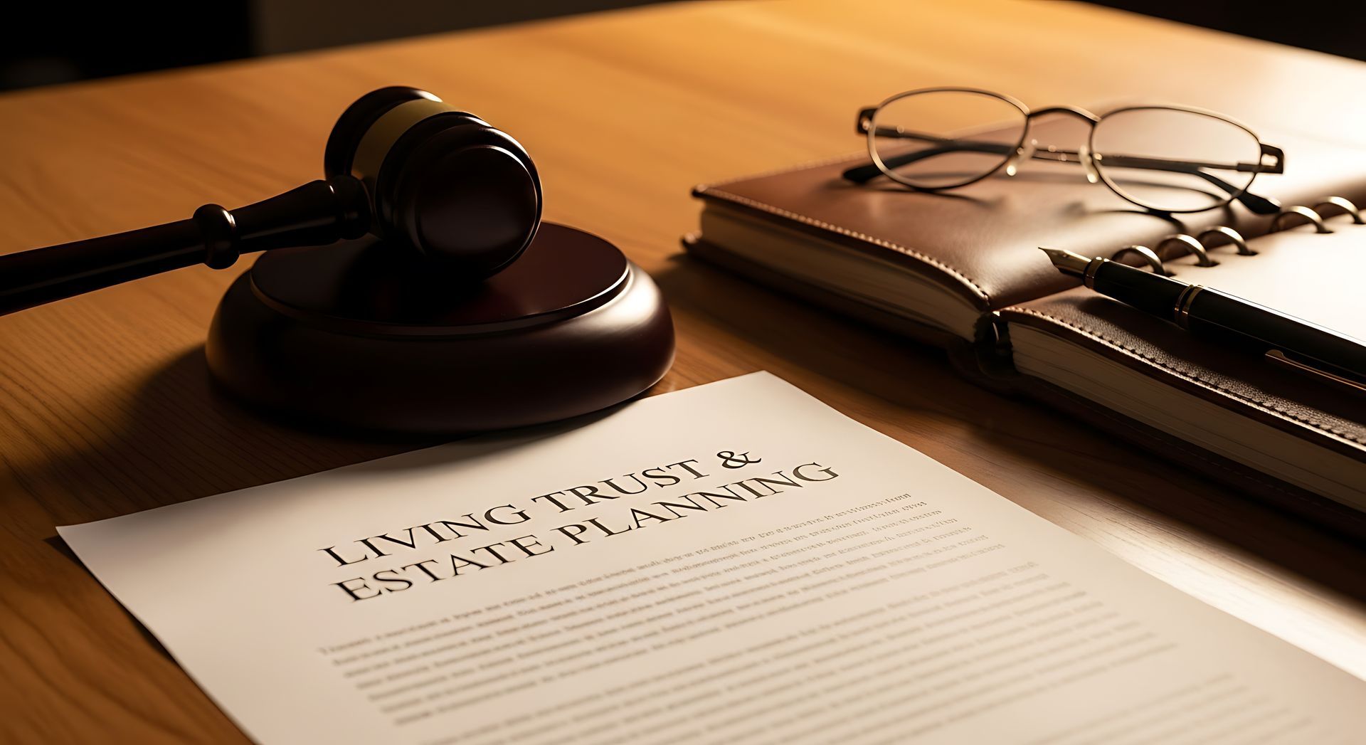Legal gavel on living trust papers; contact a wills and trust dispute attorney for litigation.]