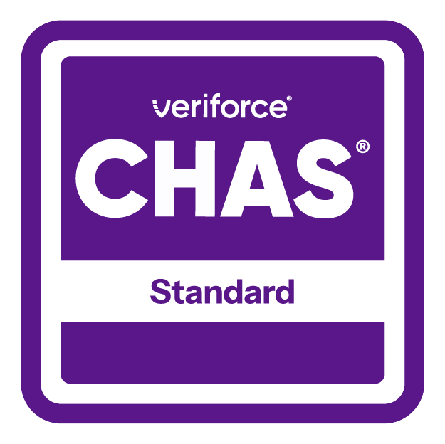 Purple Veriforce CHAS Standard badge logo in white and purple