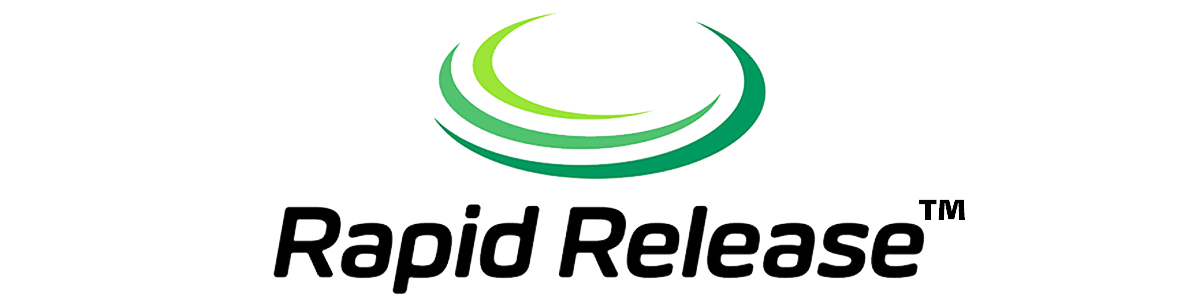 A logo for rapid release with a green circle in the middle.