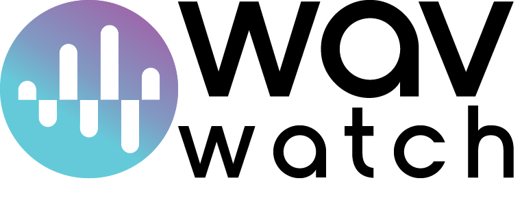 Wav Watch logo with purple-to-blue circular icon and black lowercase text