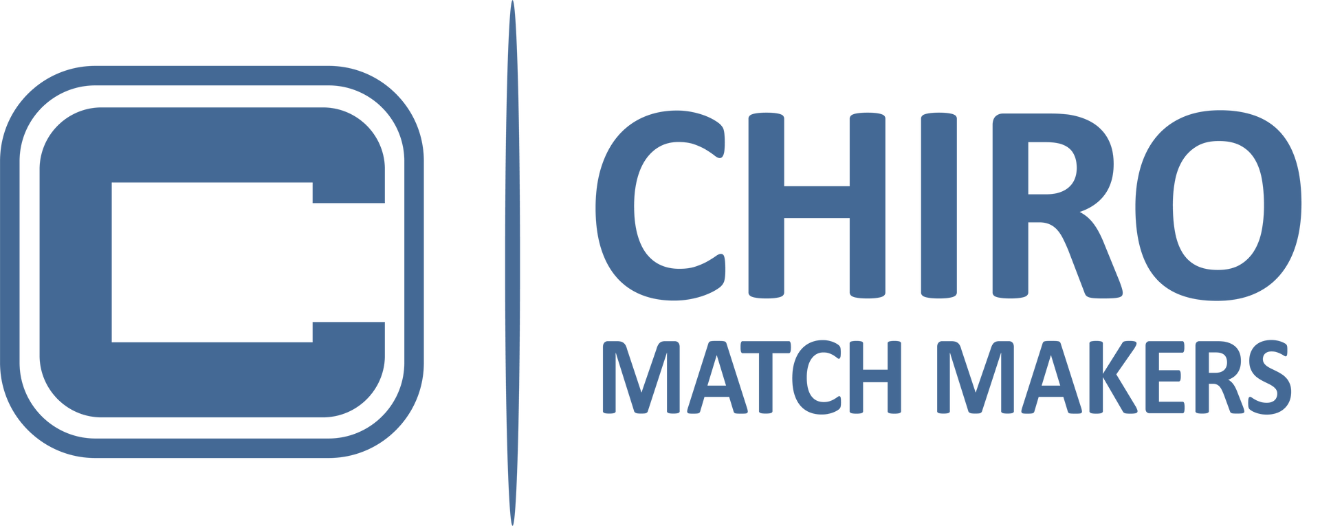 Chiro Match Makers logo in blue with a rounded C icon and vertical divider