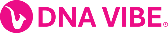 DNA VIBE logo in pink and white with a stylized flame icon