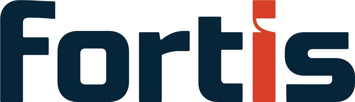 The word fortis is written in blue and red on a white background.