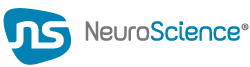 NeuroScience logo with blue shield icon and gray-blue text on white background