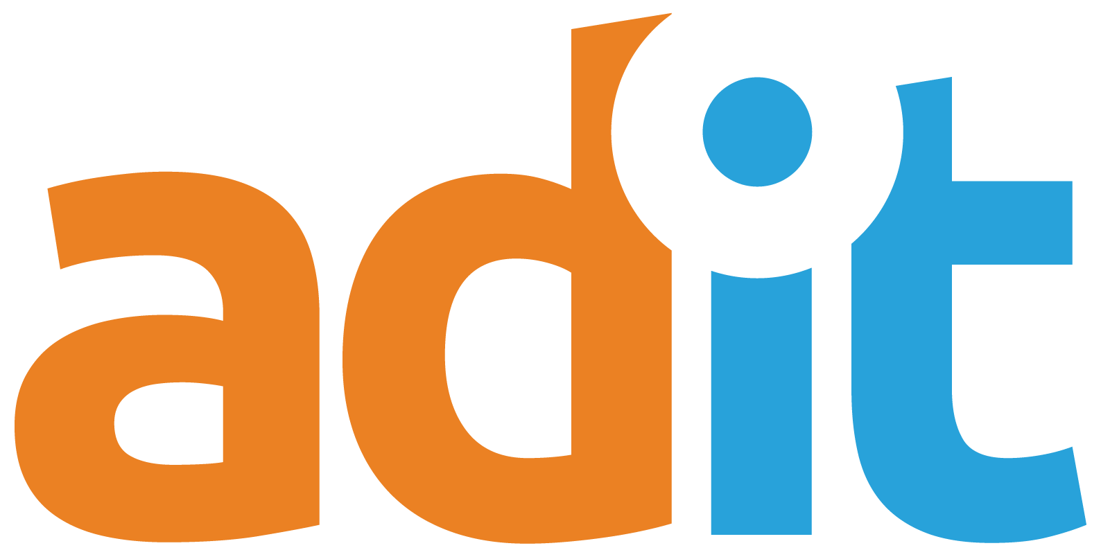 Orange and blue “adit” logo on a white background