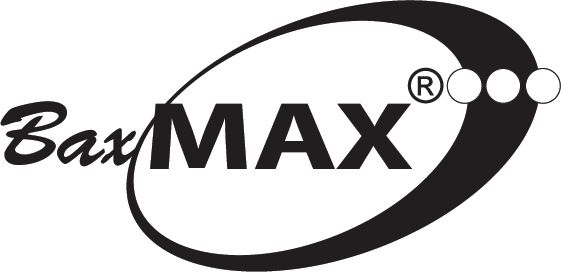 A black and white logo for baxmax is shown on a white background.