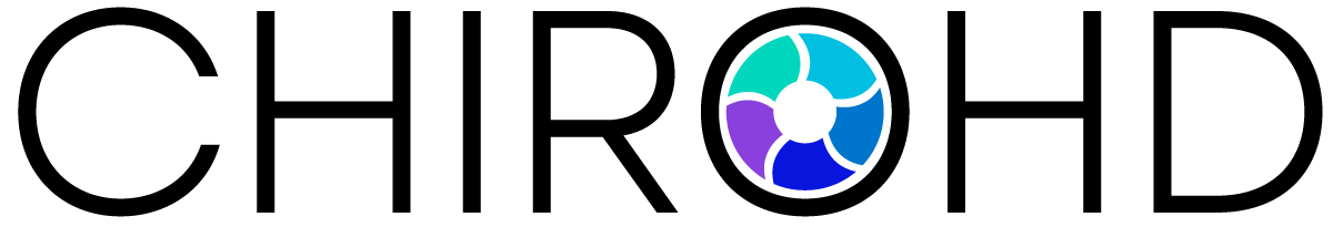 CHIROHD logo with black text and a blue-and-purple circular icon inside the letter O