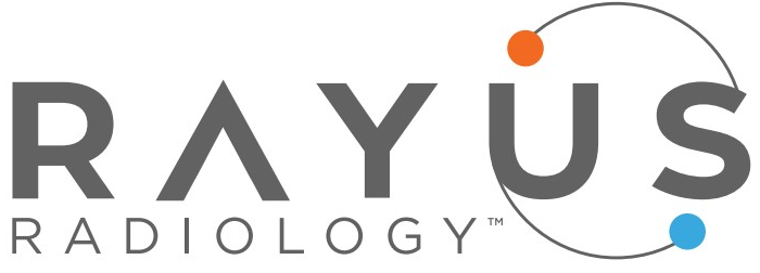 Gray “RAYUS Radiology” logo with orange and blue dots connected by a curved line