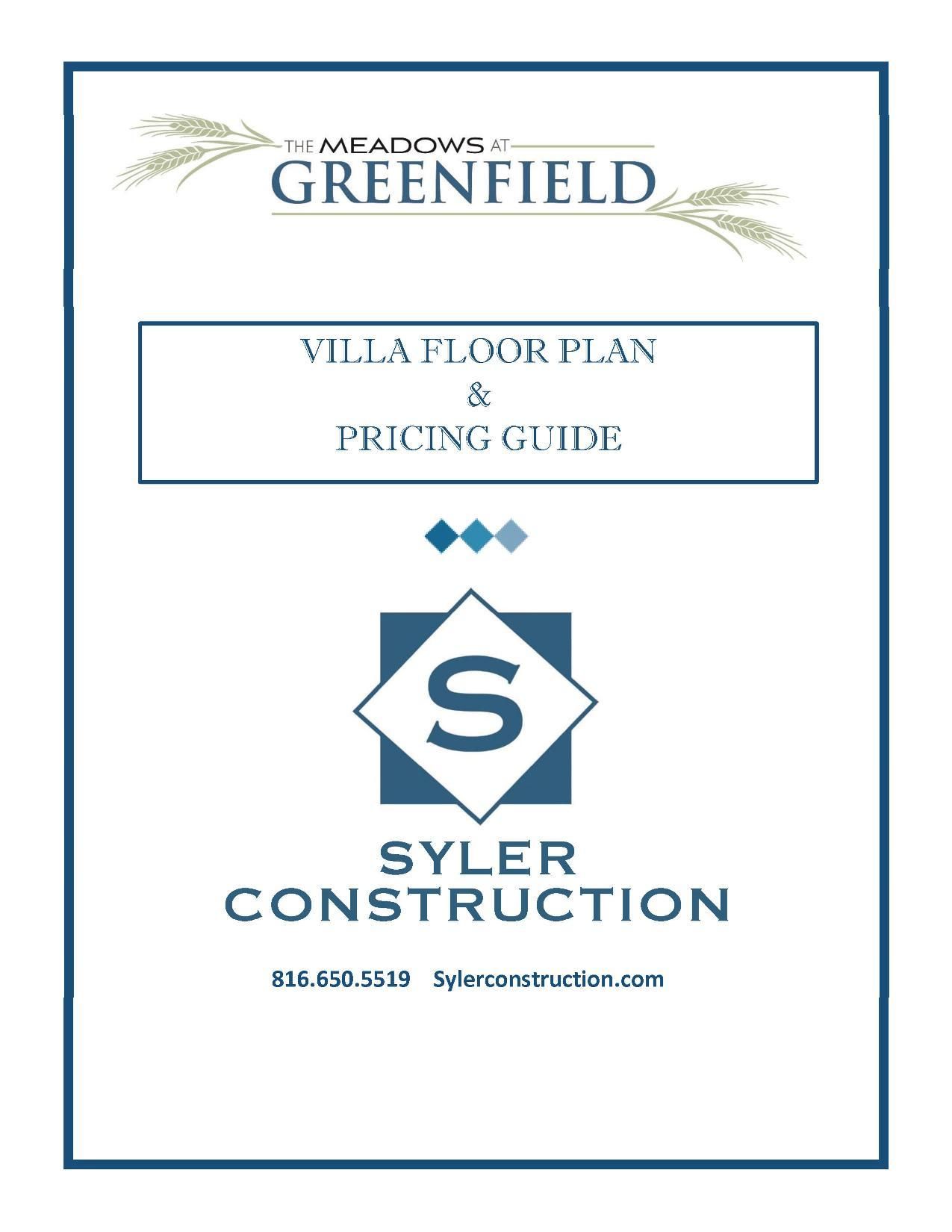 Greenfield Villa Floor Plan & Pricing Guide cover with Syler Construction logo
