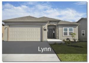 Single-story beige house with a two-car garage and front lawn, labeled “Lynn”