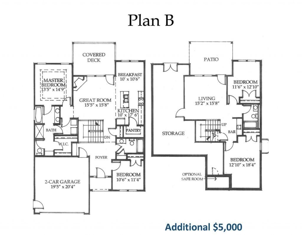 Floor plan labeled “Plan B” showing two home layout options with “Additional $5,000” note.