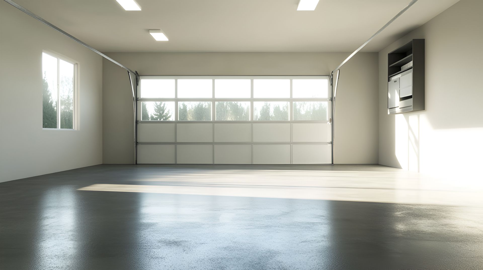 A person is opening a garage door with a remote control.
