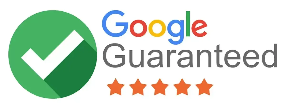 A google guaranteed logo with a check mark and five stars.