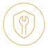Golden outline shield with a wrench inside a circle, suggesting repair or maintenance security icon