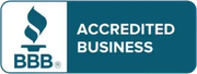 BBB Accredited Business logo with blue icon and text on a white-and-teal background