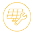 Orange solar panel and wrench icon inside a circle, symbolizing maintenance or repair.