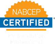 NABCEP Certified badge with orange sunburst and blue banner