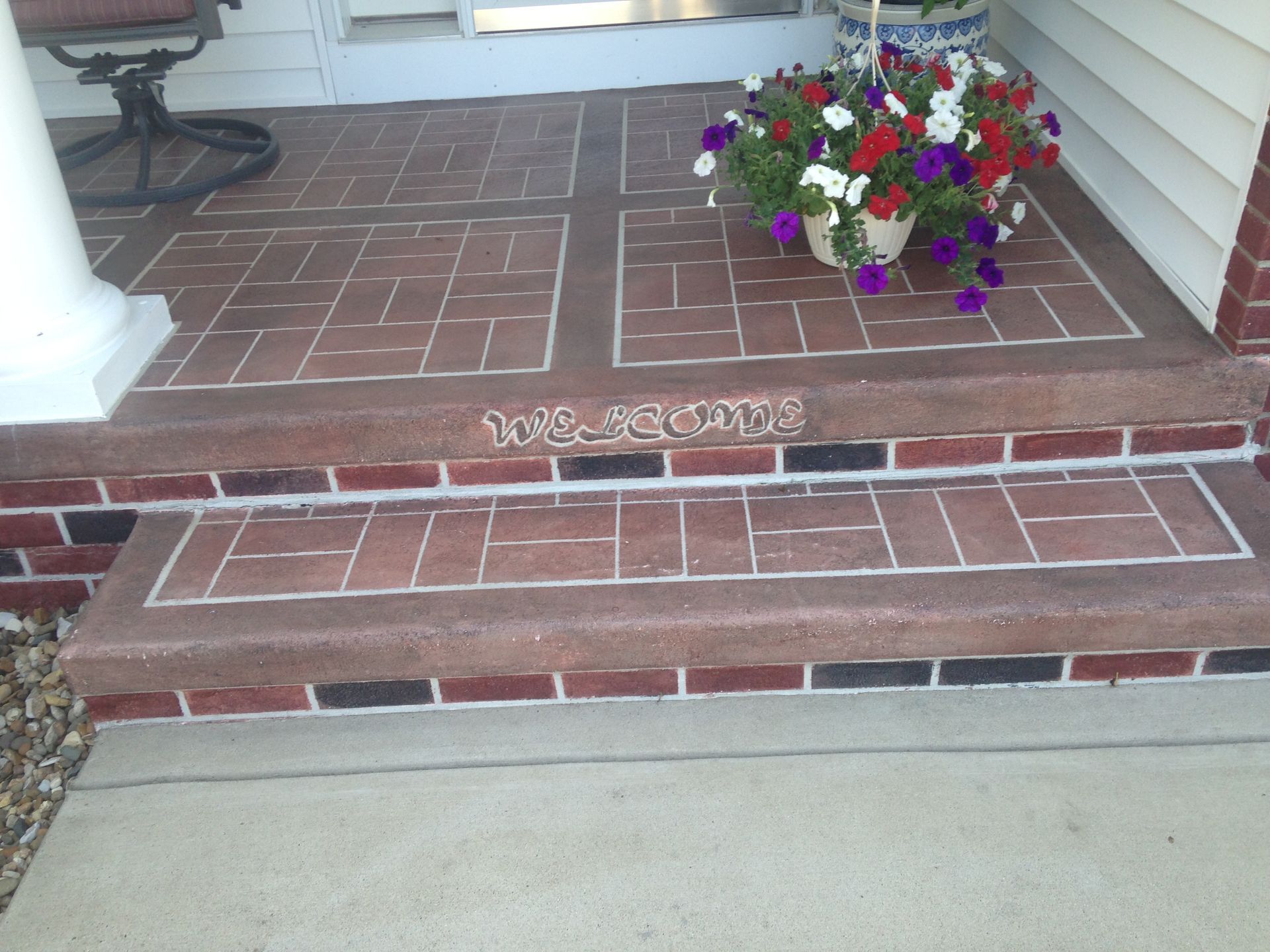 Brick porch with house number 