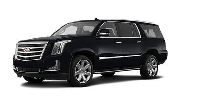 A sleek, black Cadillac Escalade SUV captured from a side-angle view against a plain white background.