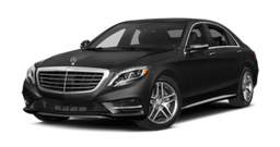 A black Mercedes-Benz S-Class sedan angled toward the viewer against a plain white background.