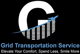 The Grid Transportation Service logo: a stylized letter 'G' with a bar graph base and a plane ascending.