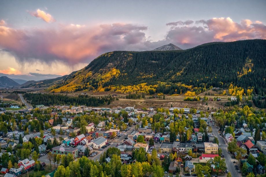 downtown crested butte in fall with yellow aspens