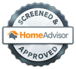 Screened and approved HomeAdvisor badge with silver seal and orange house logo.