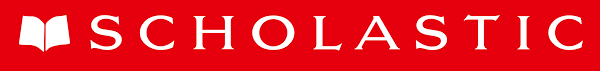 Scholastic logo on a red background. The logo includes an open book icon and the company's name.