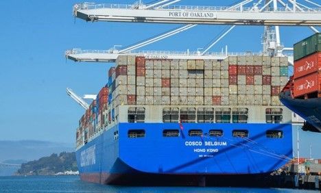Blue cargo ship 