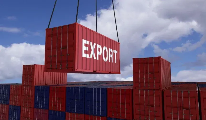 Red shipping container labeled 