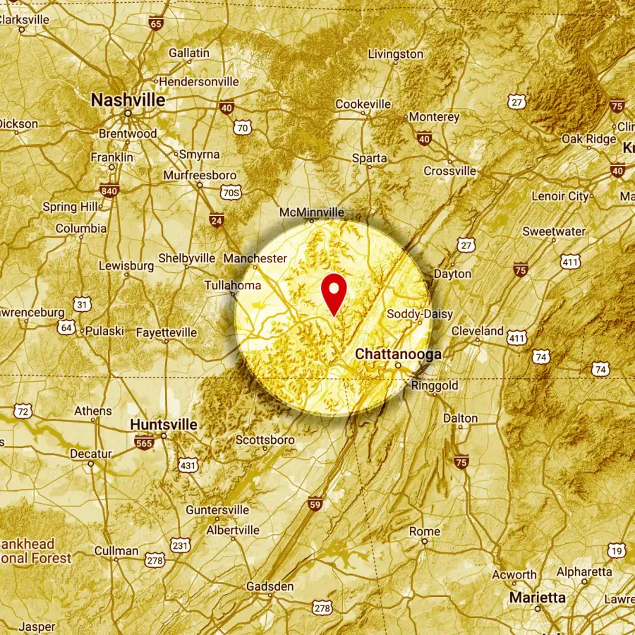 A map shows the location of nashville in the state of tennessee