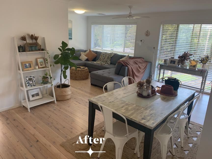 Brightly Lit Living Room With a Sectional Sofa — Custom Floor Sanding In Somersby, NSW