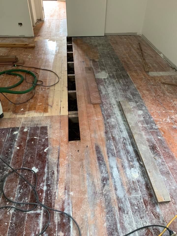 Wooden Floor Under Renovation, Revealing Joists — Custom Floor Sanding In Somersby, NSW