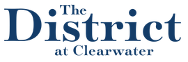 Logo reading “The District at Clearwater” in blue text on a white background