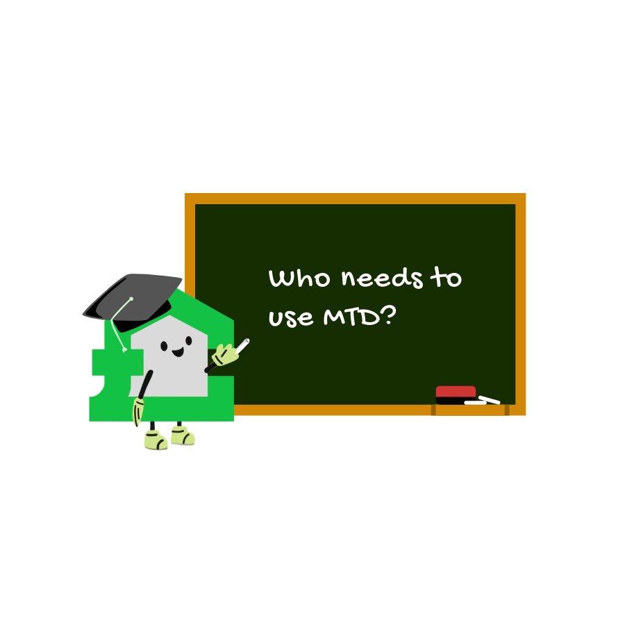 A green, pound-sign-shaped character with a graduation cap stands before a blackboard that reads,