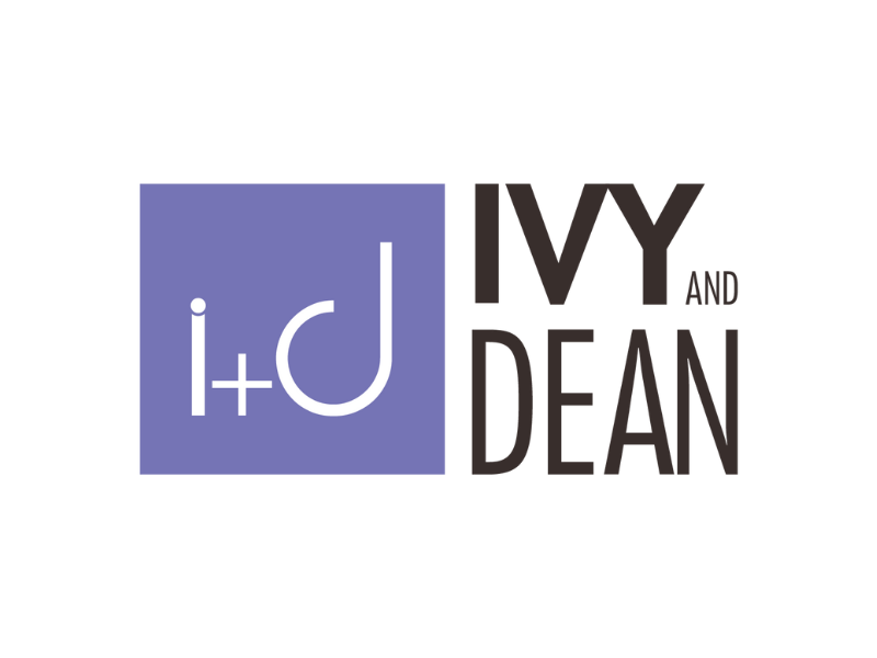 The logo for ivy and dean is purple and black.