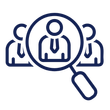 Job Candidates with a Magnifying Glass on the center candidate