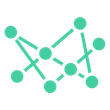 A green icon of a molecule with circles and lines on a white background.