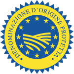 Sigillo DOPP blu e giallo con stelle e testo in italiano, logo europeo di certificazione alimentare.