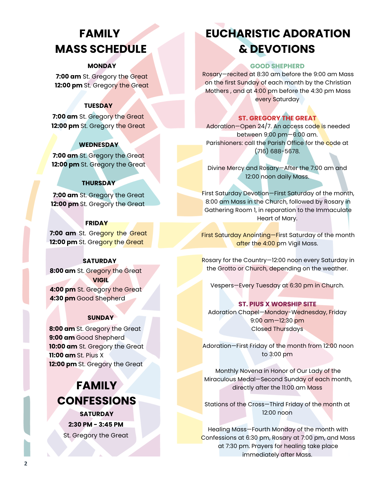 Shepherd and saints family mass schedule