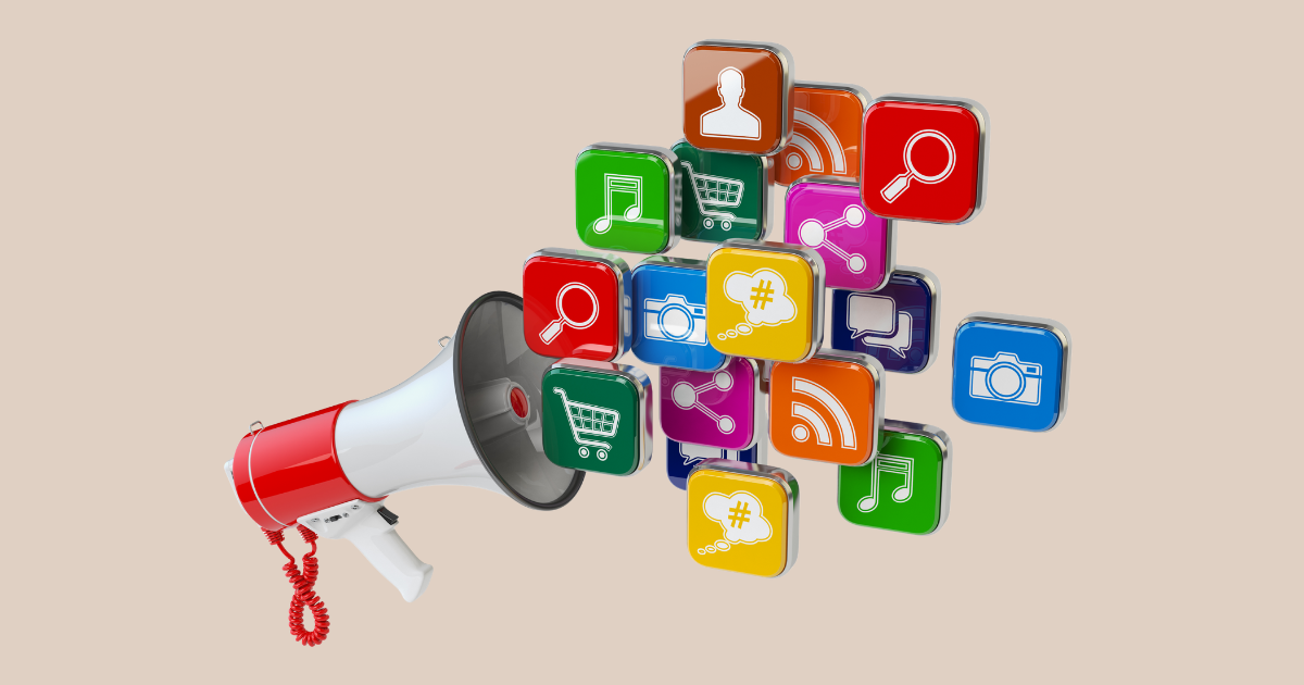 Loudspeaker with social media icons - importance of digital marketing
