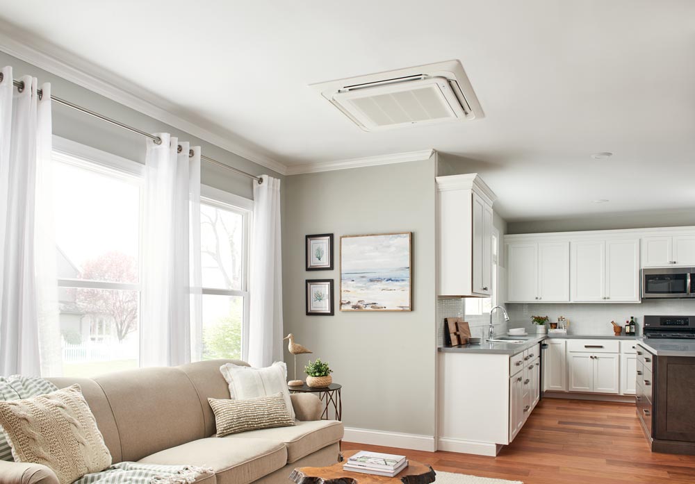 mini-split  heating provides a comfortable atmosphere in your open plan kitchen