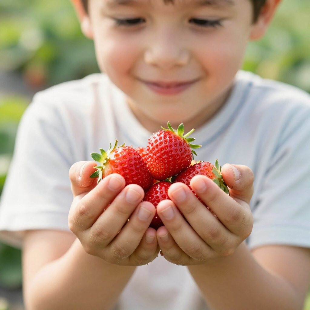 kid holding strawberries