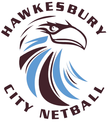 Hawkesbury City Netball logo with a stylized eagle in maroon, blue, and white