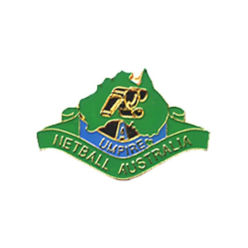Green and gold Netball Australia logo with a player over a blue banner
