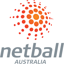 Netball Australia logo with orange dot ball icon and gray text